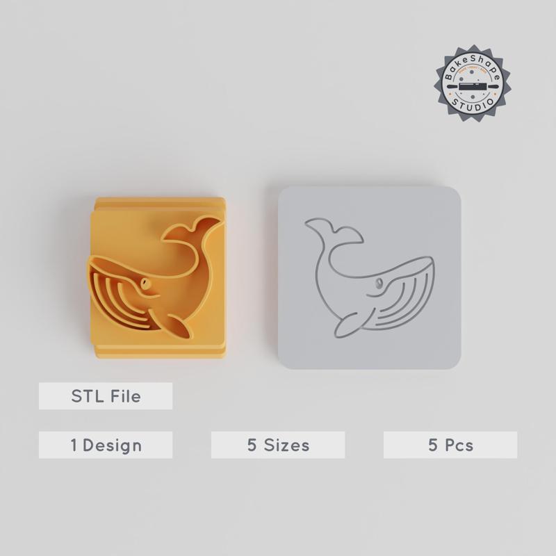 Whale Stamp Tile Set, 5 Sizes, Ocean Creature & Wildlife Motif, Perfect for Clay, Cookies, Fondant, Animal Cute Collection