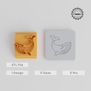 Whale Stamp Tile Set, 5 Sizes, Ocean Creature & Wildlife Motif, Perfect for Clay, Cookies, Fondant, Animal Cute Collection
