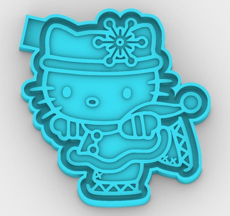 Hello Kitty, Christmas, ice skating - freshie mold - STL for silicone mold