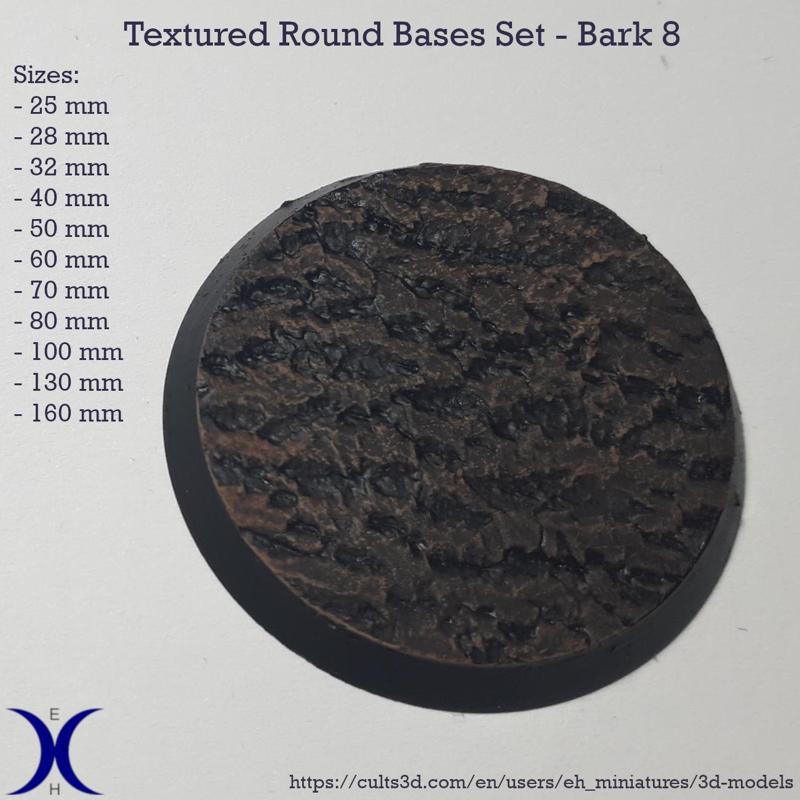 Round Bases Set – Bark 8 Texture (25–160mm) | Perfect for Tabletop Wargames & RPG's