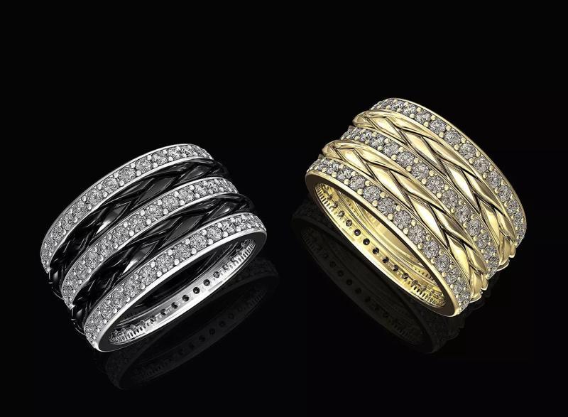 Interlaced band ring with diamond