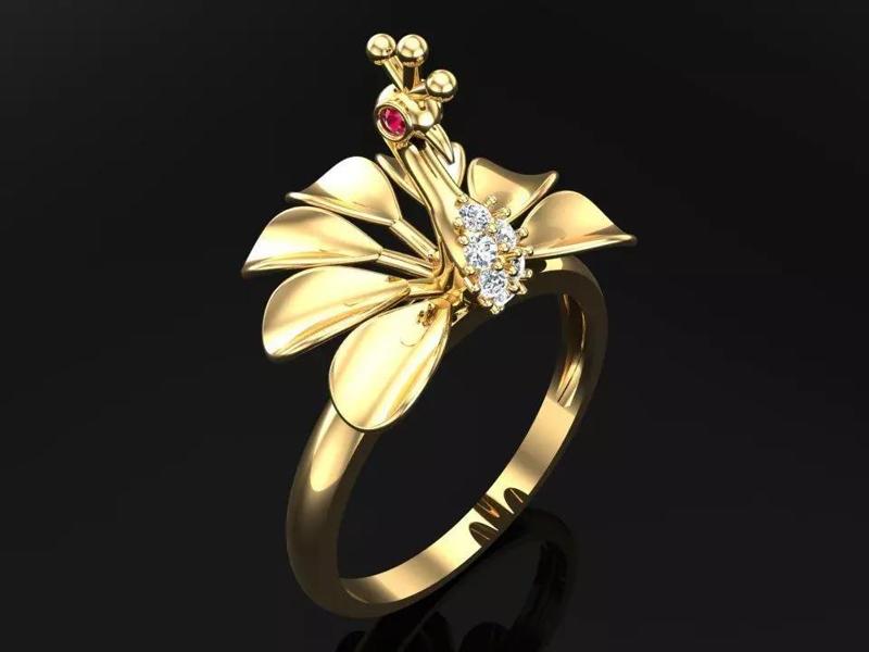 Peacock ring - Bird ring - Diamond ring - Womens rings