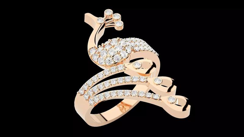 Peacock Diamond Ring 3dm stl renders details