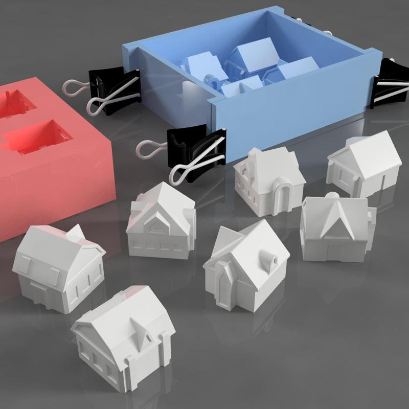 Mold for creating mini houses in cement or plaster