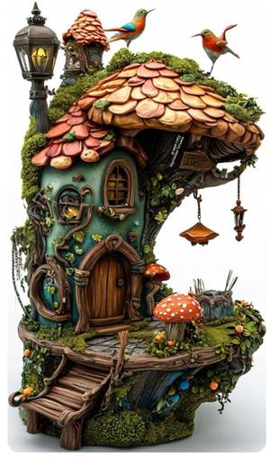 Magic forest house with birds - 3D Model