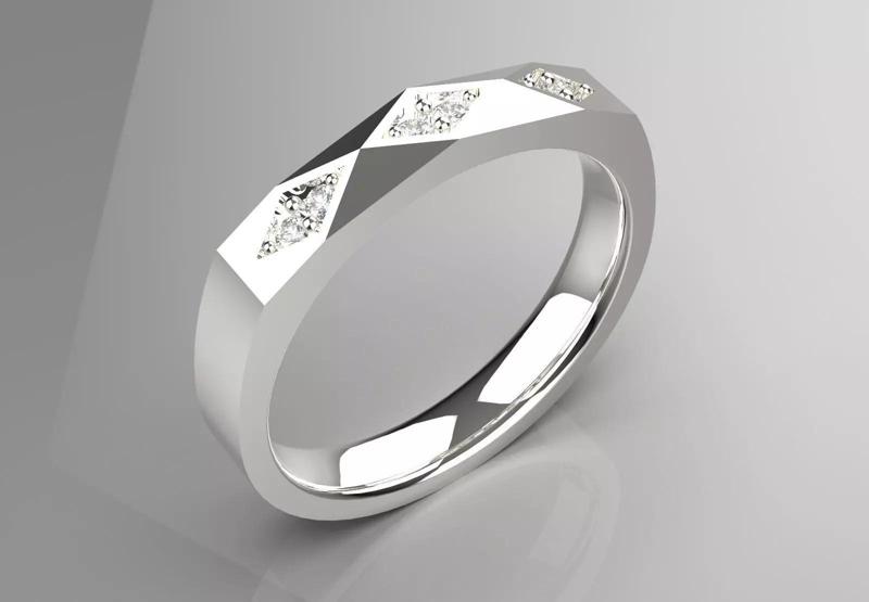 Man White Gold Geometric stl Ring Model mr0243