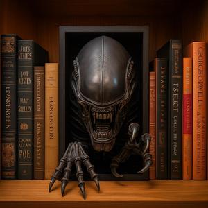 Alien Monster book nook 3D Print Model –  Creepy Decorative Sculpture STL-| Sci-Fi Creature Diorama for Bookshelf Decoration