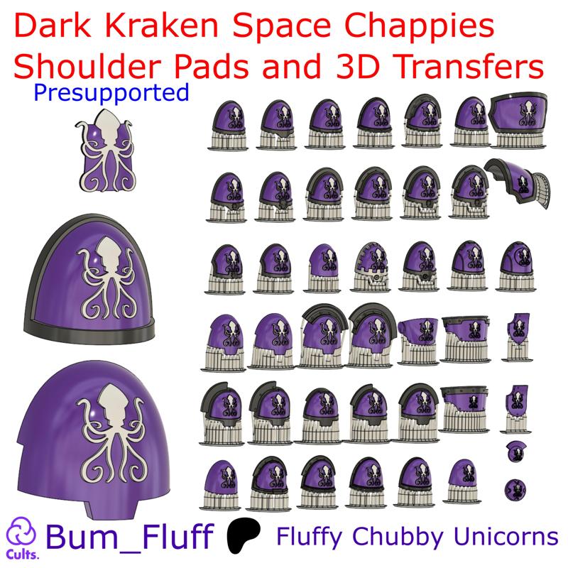 Dark Kraken Space Chappies Shoulder Pads and 3D Transfers - Presupported