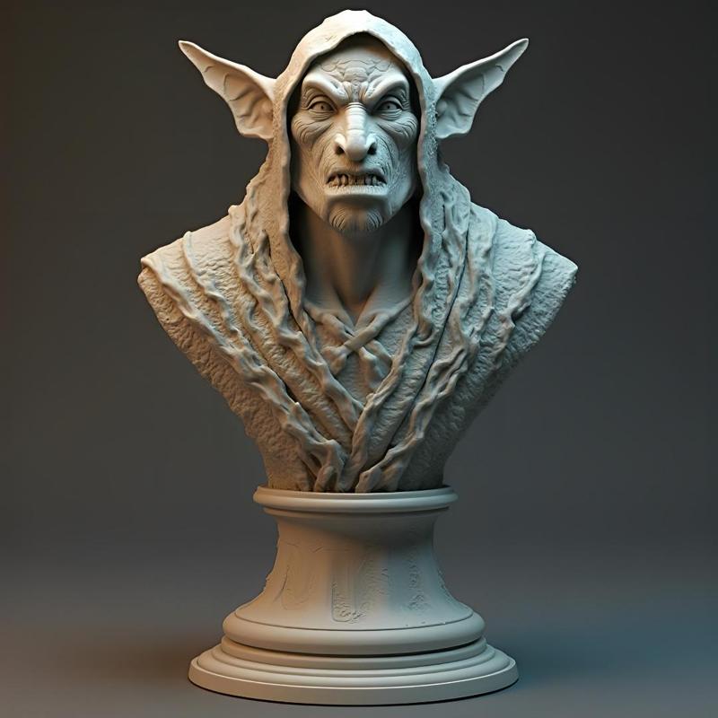 100mm Fantasy Goblin Bust: Detailed 3D Printable Head
