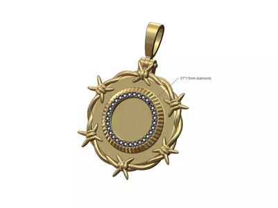 Fluted diamond bezel barbwire thornes pendant