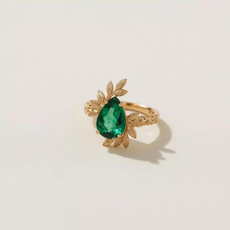 Emerald Leaf Whisper Ring NatureInspired Elegance