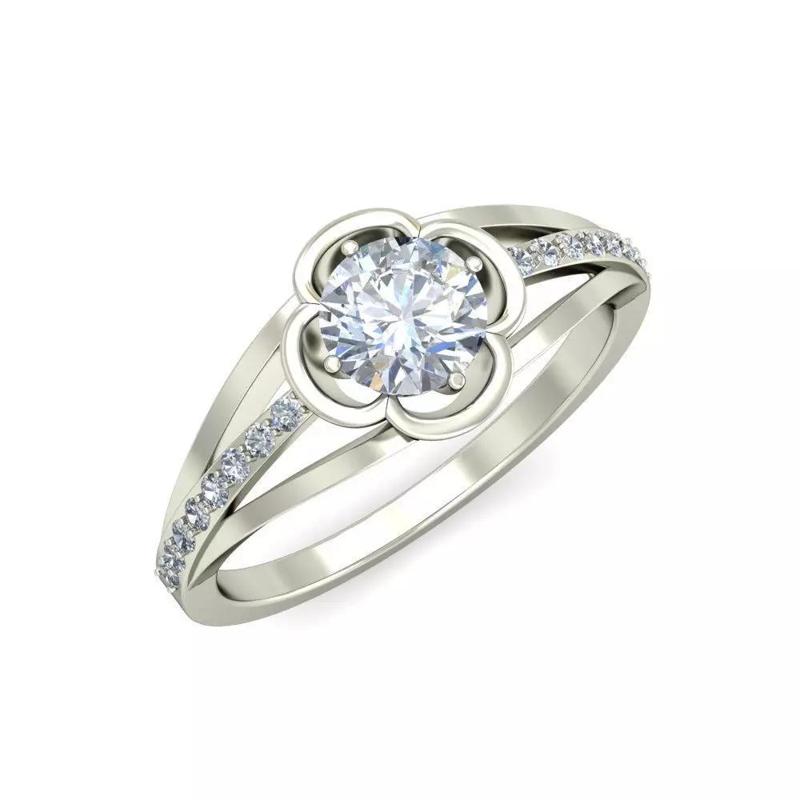Elegant Round Cut Floral Halo Moissanite Wedding Ring