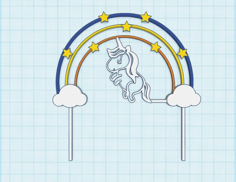 Cake topper Rainbow, Stars and Unicorn