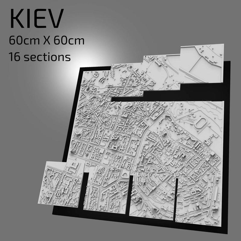 3D Kiev | Digital Files | 3D STL File | Kiev 3D Map | 3D City Art | 3D Printed Landmark | Model of Kiev Skyline | 3D Art