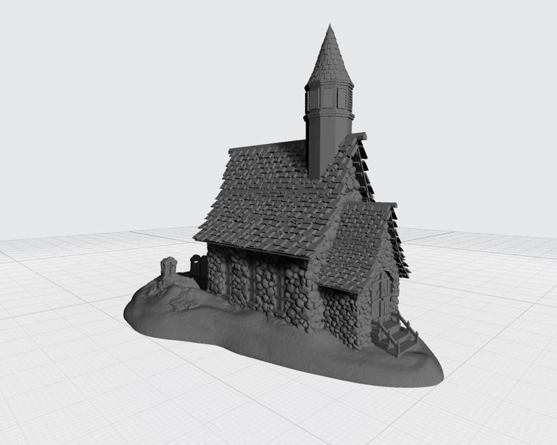 Old Church with graveyard very detailed for board games with open grave