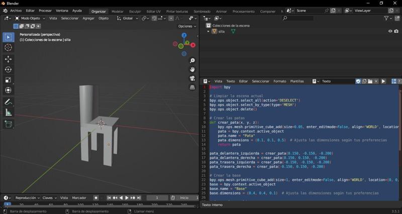 Silla con prompt de Chat GPT y Blender