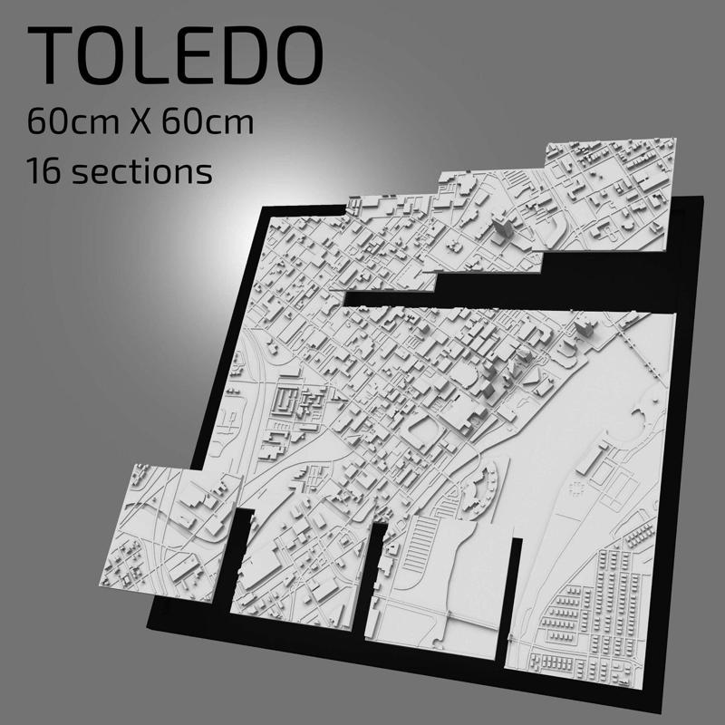 3D Toledo | Digital Files | 3D STL File | Toledo 3D Map | 3D City Art | 3D Printed Landmark | Model of Toledo Skyline | 3D Art