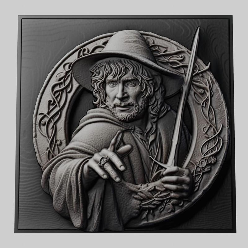 Lord of Rings Merry Brandybuck 3d printer relief medallion stone tablet obj stl