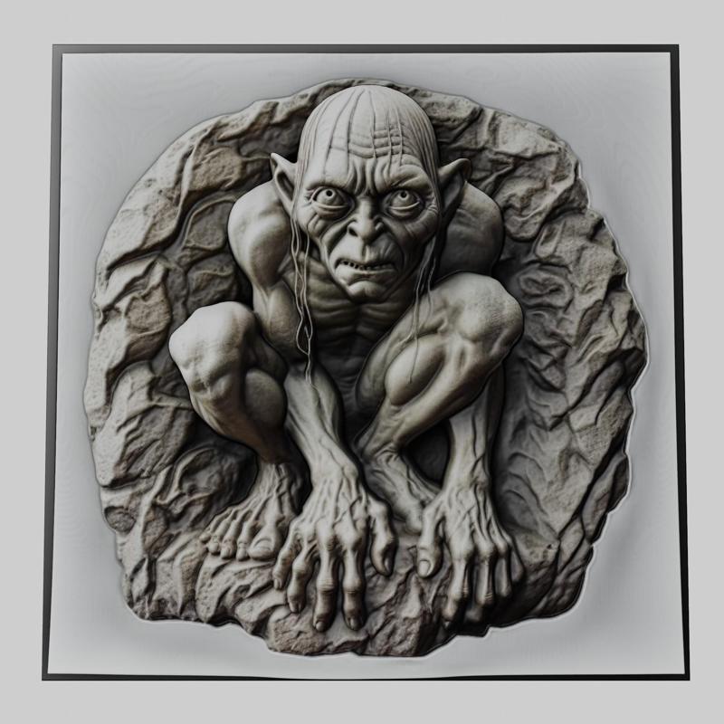 Lord of Rings Gollum 3d printer relief medallion stone tablet obj stl