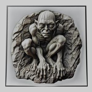 Lord of Rings Gollum 3d printer relief medallion stone tablet obj stl