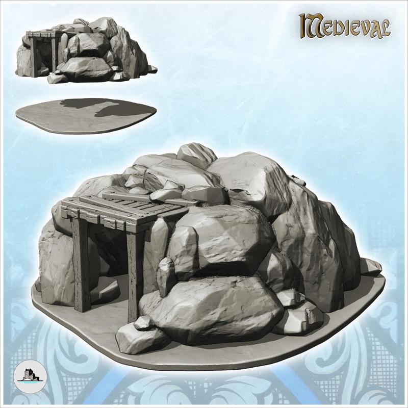 Wooden mine entrance in rocky dome (6) - Medieval Gothic Feudal Old Archaic Saga 28mm 15mm RPG