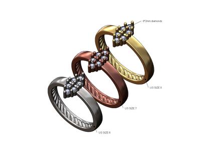 Diamond cluster inner braided band US sizes 6 7 8 3D print model