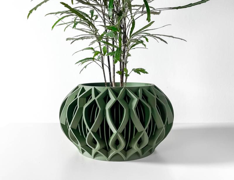 The Octa Planter Pot with Drainage Tray & Stand Included: Modern and Unique Home Decor for Plants and Succulents  | STL File