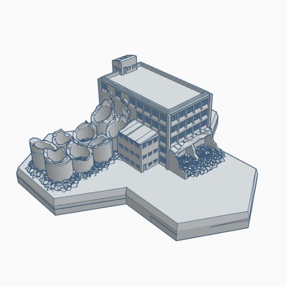 Modern Ruined Building 10 Ruined Food Processing Plant Hex Map Scale HMSMR010