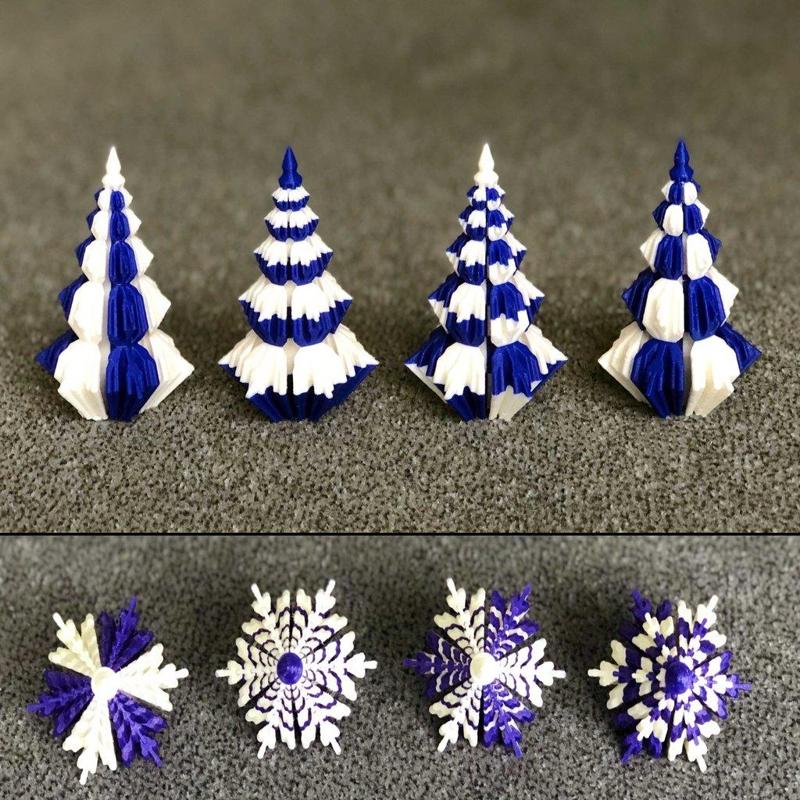 2 colors Christmas trees with snowflake profile