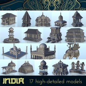 Pack of Indian buildings and accesories - Medieval Asia Feudal Asian Traditionnal Ninja Oriental