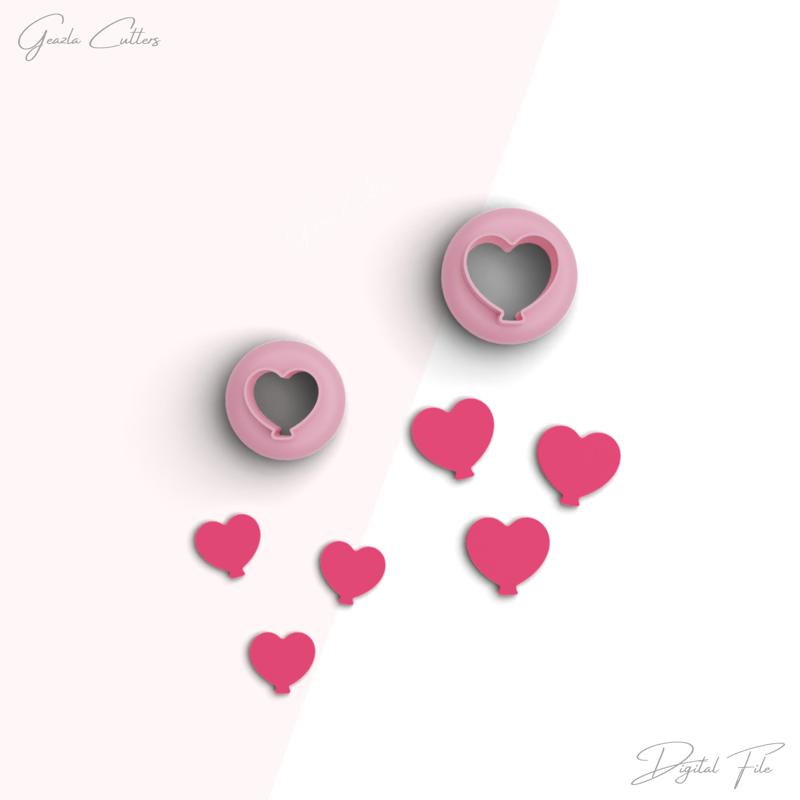 Heart Balloon Stud Clay Cutter, Valentine's Day Polymer Clay Cutter, Mini Clay Cutters, 2 Sizes Included, Digital STL File, No: 1280