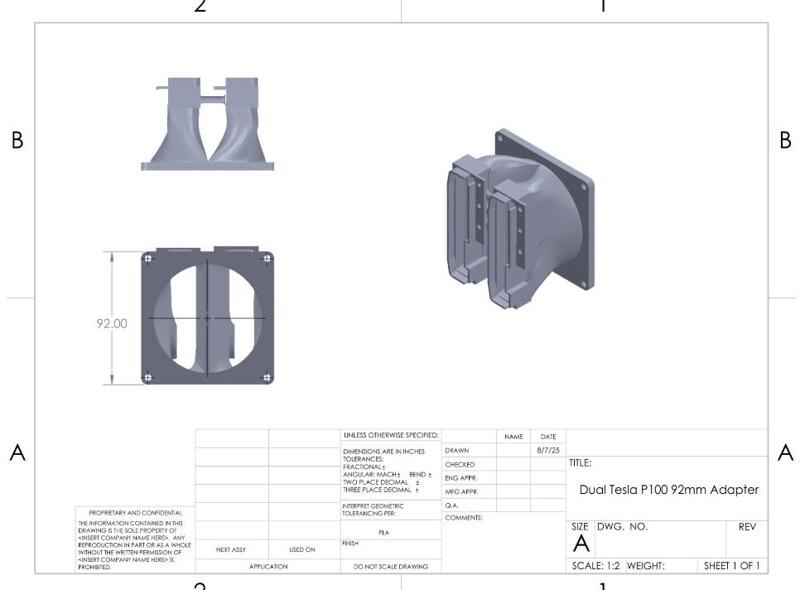 Dual Tesla P100 92mm Adapter