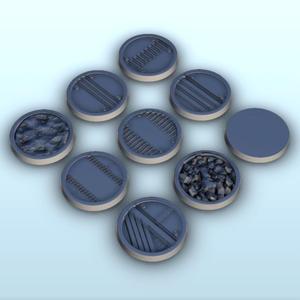 Set of nine Sci-Fi rounded bases 1 (+ supported versions) - Future Sci-Fi SF Post apocalyptic Tabletop Scifi Wargaming Planetary exploration RPG Terrain