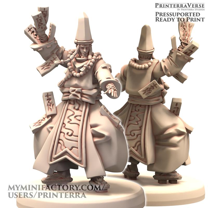 003 JAPAN Shinto Shrine Priest Onmyouji Holding Paper Talisman