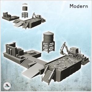 Set of industrial elements with tipper, dock, backhoe and water tank (8) - Modern WW2 WW1 World War Diaroma Wargaming RPG Mini Hobby