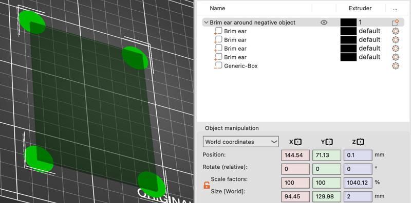 Precise Brim Ears preventing Warp