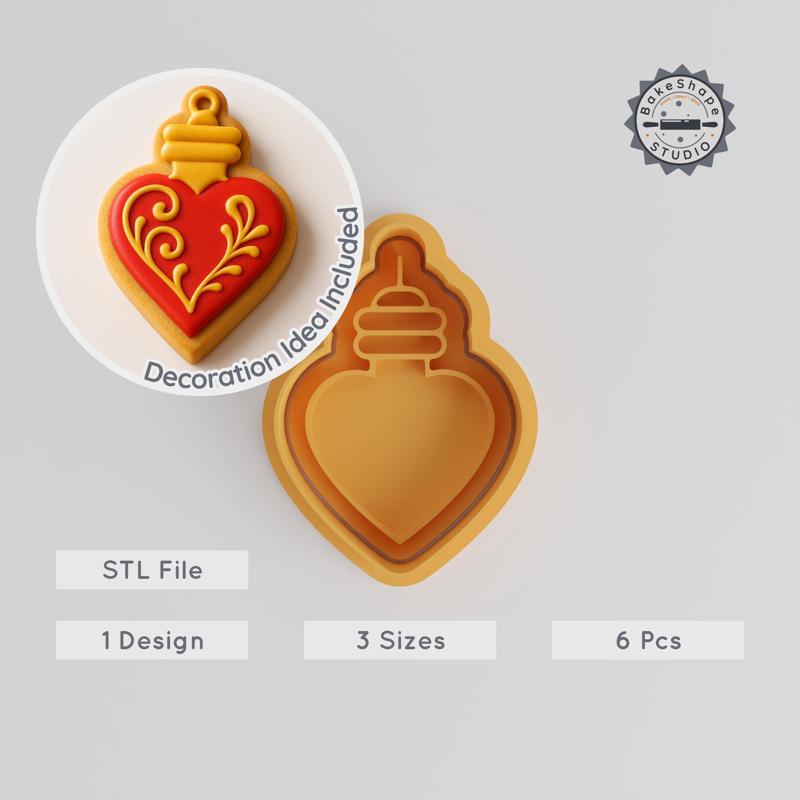 Heart Decoration Shape Cutter & Stamp Set, Perfect for Cookies & Fondant, Romantic Gift, S/M/L Sizes, 6 Pcs Collection PRODUCT_213