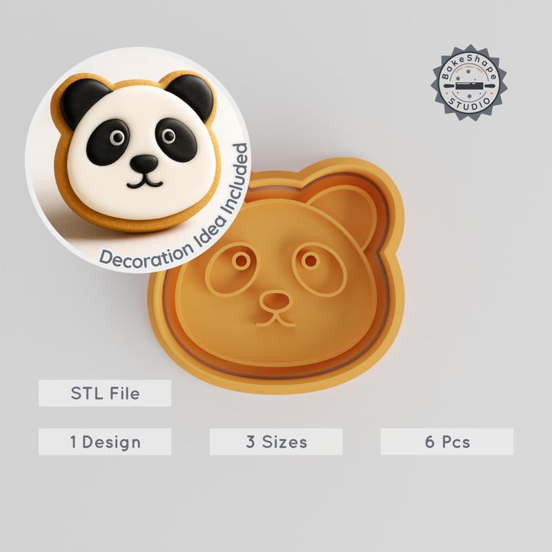 Panda Shape Cutter & Stamp, Cookie & Fondant, 3 Sizes, 6-Piece Set, Wildlife Bear Design PRODUCT_2203