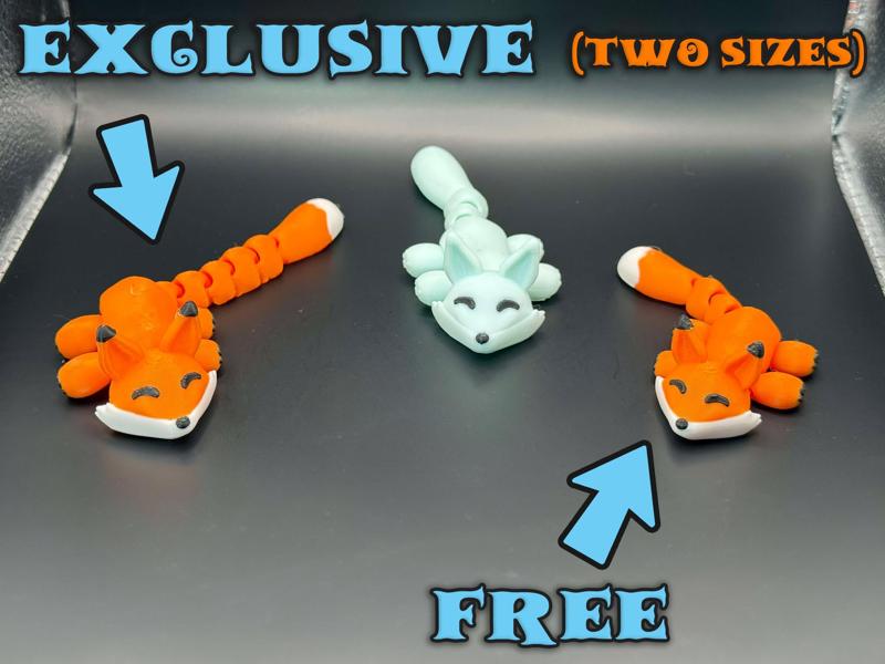 Cute Tiny Articulated Kawaii Fox (2 tail lengths)