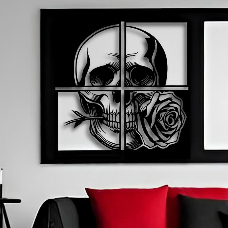 Piece 1 OF 4 of HUGE 20" Skull with Rose Wall Art Gothic Halloween Decor