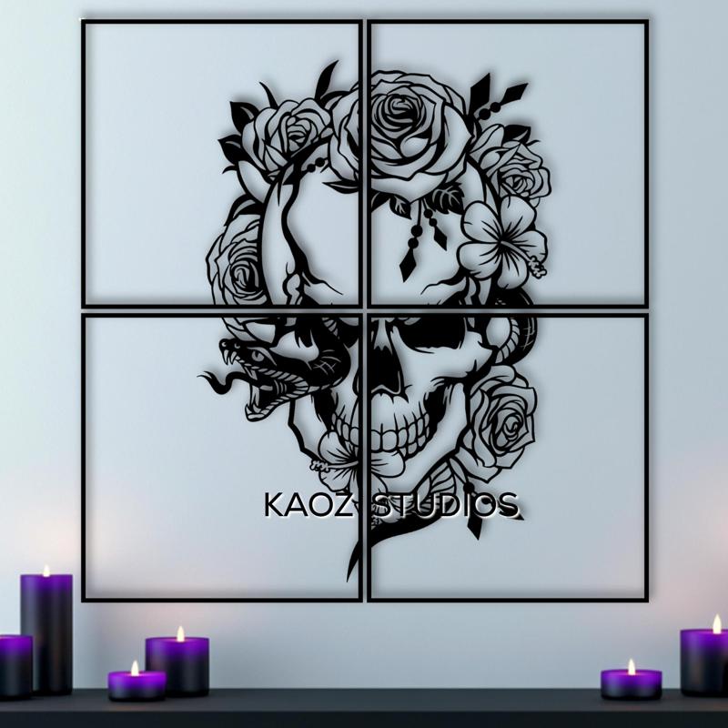 EXTRA LARGE 20" Flower Skull Window wall art Gothic wall decor