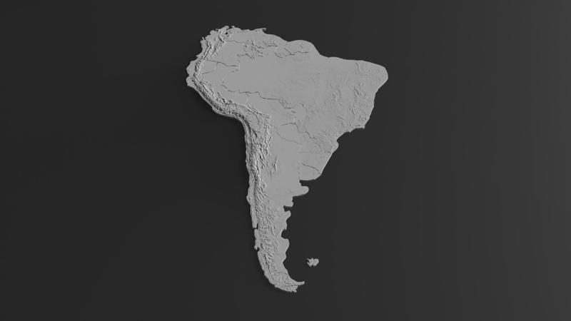 South America 3D terrain (topography) model