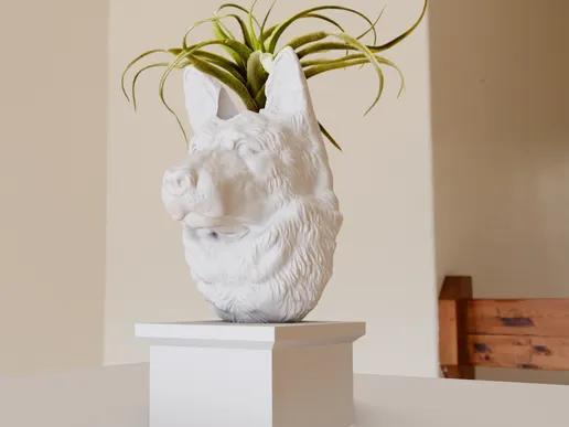 german shepherd bust planter pot flower vase 