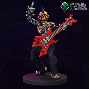 Cyberpunk sci-fi tabletop miniature. Wild rocker girl