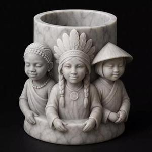 Marble Harmony Nations Girls Pen Holder Showpiece