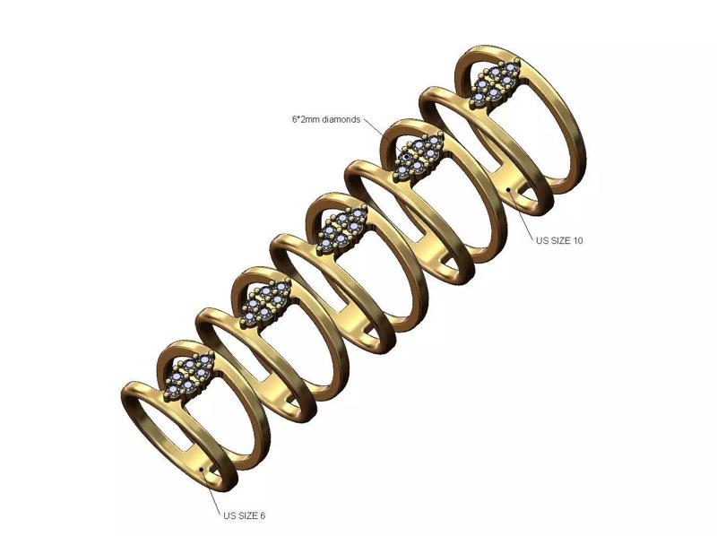 Triangular diamond cluster open ring US sizes 6to10