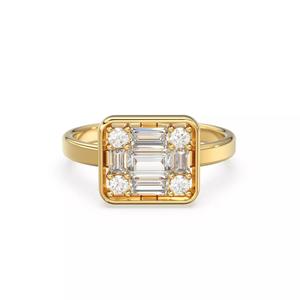 Round Baguette Diamond Gold Statement Cocktail Ring