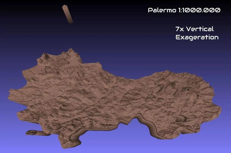 Italy 3D Map of Palermo Provice 1 to 1000000