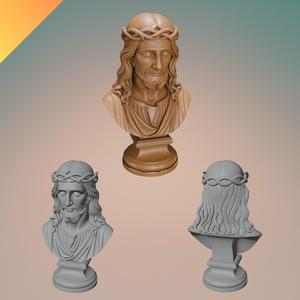Jesus Christ Bust – 3D Printable Religious Statue with Crown of Thorns
