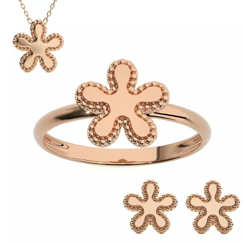 Blooming Flower Light wt Plain Gold Earrings Studs 3dm stl ply 3D Model Collection